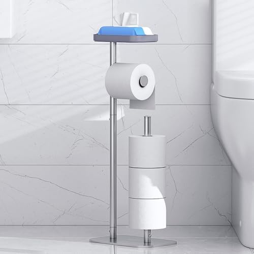 Kitsure Metal Toilet Paper Holder Free Standing, Medium, Silver