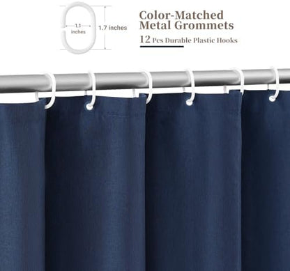 BTTN Boho Scalloped Linen Textured Cloth Shower Curtain, 72x84, Navy Blue