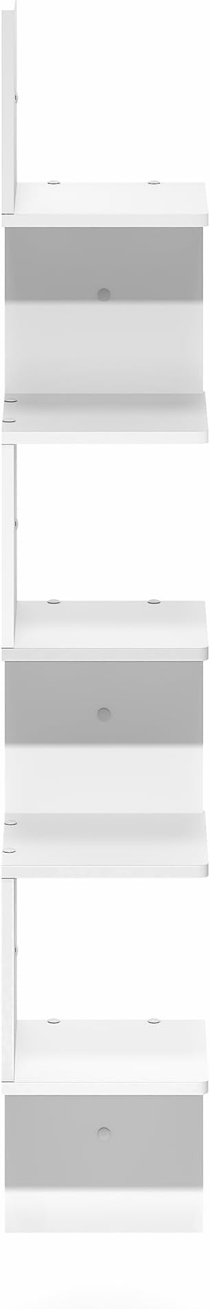 Furinno Rossi Corner Floating Shelves for Wall, 5-Tier Corner Square Wall Shelf, S-Shape Radial Floating Book Shelf, Easy Assembly, for Bathroom, Bedroom, Living Room, White