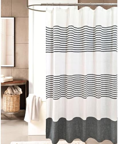 Serafina Home Striped Charcoal Gray Black & White Cotton Shower Curtain