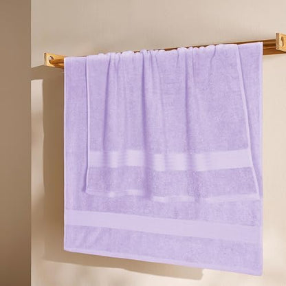 GLAMBURG Premium Cotton 4 Pack Bath Towel Set - 100% Pure Cotton - 4 Bath Towels 27x54 - Ideal for Everyday use - Ultra Soft & Highly Absorbent - Purple