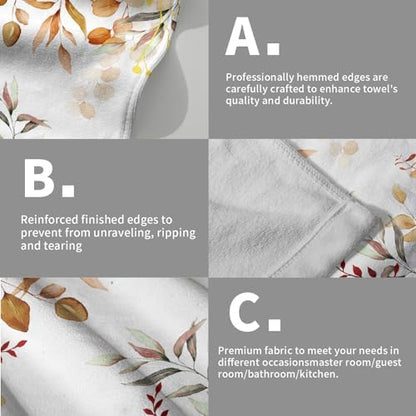 Fall Leaves Hand Towels Set of 2, 28x14 Inch Watercolor Orange Eucalyptus Leaf Plants Super Soft Highly Absorbent Dish Cloth for Kitchen Spa Bathroom Gym Seasonal Home Decor