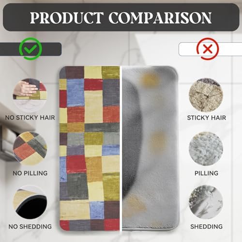 MontVoo -Bath Mat-Non Slip Thin Bathroom Rugs Fit Under Door- Quick Dry Absorbent Faux Suede Surface Grey Bathroom Floor Mats-Shower Rug for in Front of Bathtub Shower Retro Colors Plaid 17x27.5