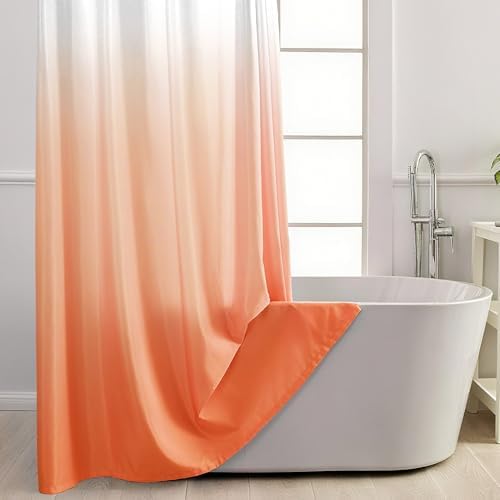 No Hook Shower Curtain and Liner Set for Bathroom, Ombre Orange, 71" x 74"