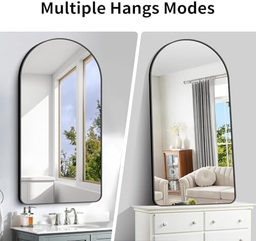 Arched Bathroom Mirror, 60"x30" Black Arched Mirror for Bathroom, Wall Mounted Mirror, Black Vanity Wall Mirror w/Metal Frame for Bedroom, Entryway, Living Room, Vertically Hanging