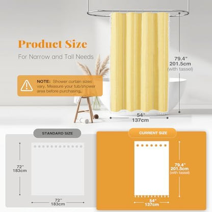 BTTN 54x78 Boho Farmhouse Linen Heavy Duty Cloth Shower Curtain Set, Yellow