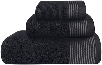 Belizzi Home Ultra Soft 3 Pack Cotton Towel Set, Contains a Bath Towel 28x55 inch, a Hand Towel 16x24 inch & a Wash Coth 12x12 inch, Ideal Everyday use, Compact & Lightweight -Black