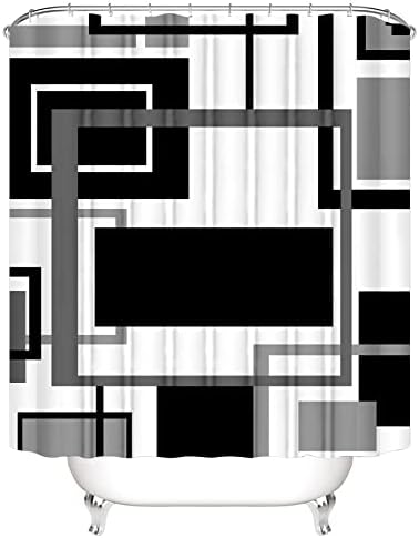 Yddsky 4 Pcs Black Geometric Shower Curtain Set with Rugs Bathroom Set
