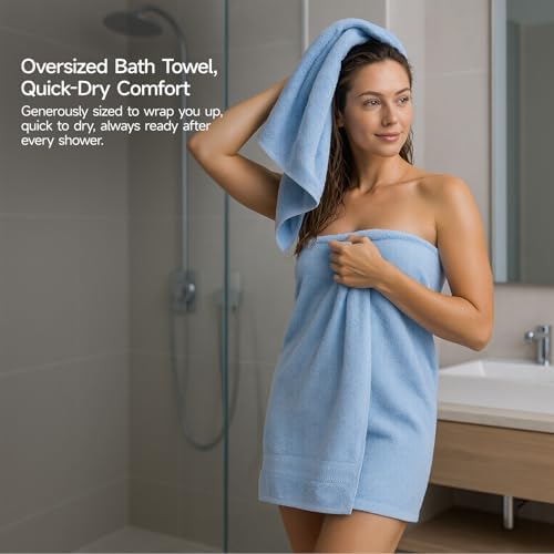 REDKISS 8 Piece Blue Towels Set - 100% Cotton Towels Set with 2 Large Bath Towels, 2 Hand, 4 Washcloths, 600 GSM Highly Absorbent Bath Towel Sets, Blue Quick Dry Shower Towel for Family Dorm Gym