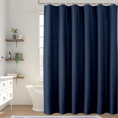 Aiyufeng Moga Navy Blue Fabric Shower Curtain 90 Inch Long for Bathroom