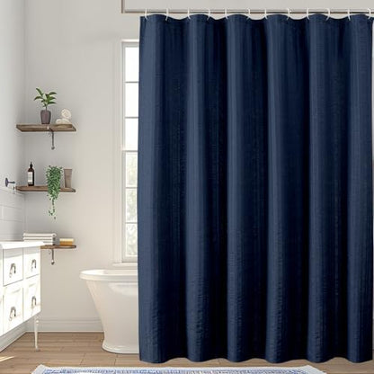 Aiyufeng Moga Navy Blue Fabric Shower Curtain 90 Inch Long for Bathroom