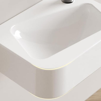 14"x10" Small Bathroom Sink Wall Mount Bathroom Sink Rectangle Ceramic Wash Basin floating Mini Vessel Sink for Bathrooms, Right Hand