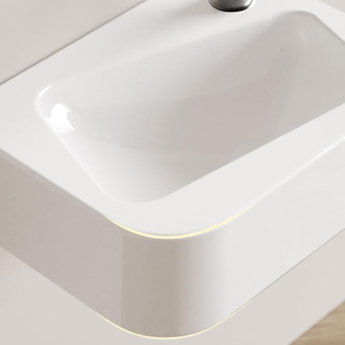 14"x10" Small Bathroom Sink Wall Mount Bathroom Sink Rectangle Ceramic Wash Basin floating Mini Vessel Sink for Bathrooms, Left Hand