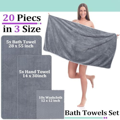 Mixweer 20 Pcs Bath Towel and Washcloths Set for Bathroom, Rich Color