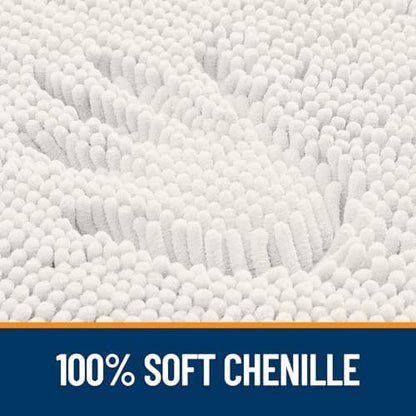 OLANLY Chenille Bathroom Rugs Mats Sets 2 Piece, 47"x20"+24"x20", Ivory
