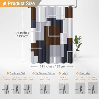 BTTN 72 x 78 Long Modern Geometric Waterproof Fabric Shower Curtain, Brown