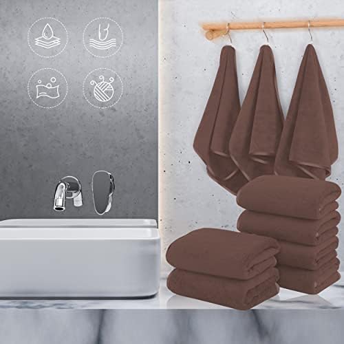 TENSTARS Silk Hemming Hand Towels for Bathroom - Quick Drying - Ultra Soft Microfiber Absorbent Towel for Bath Fitness, Gym, Shower, Hotel, and Spa - 16x28 Inch | Set of 6, Wood Brown