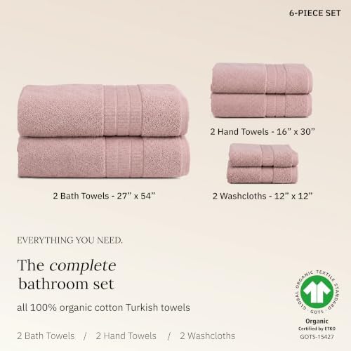 California Design Den 100% Organic Cotton Bath Towels Set of 6, Rose