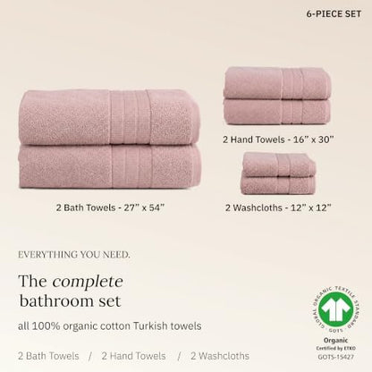 California Design Den 100% Organic Cotton Bath Towels Set of 6, Rose