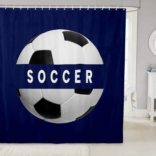 jejeloiu Football Shower Curtain 72"x78" Soccer Ball Game Bath Curtain for Boys Girls Teens Sports Game Bathroom Shower Curtain Set Women Men Gift for Football Lover Kids Bathroom Accessories