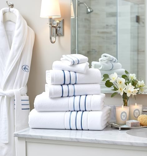 Hand Towels Set for Bathroom – Luxury 6-Piece Cotton HnadnTowels (30''x17''), Soft Absorbent & Quick Dry, 600 GSM Bath Towels for Bathroom, Hotel Spa Quality (White/Aqua Green, 4-Hand Towel Set)