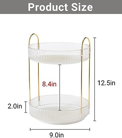 Asayuee 360 Rotating Makeup Organizer,2 Tier Large Capacity Make Up Organizers and Storage,Skincare Perfume Vanity Organizers,Bathroom Cosmetics Storage Organizer Countertop(Clear-2 Tier)