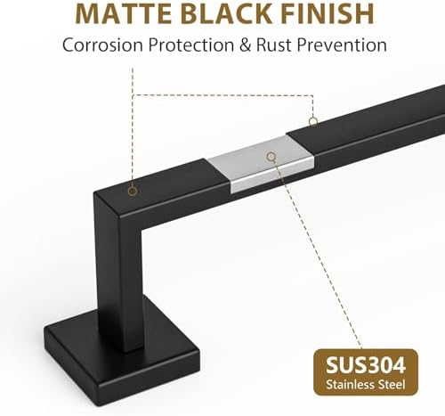 Luxbaro 24 Inch Matte Black Towel Bar, Square Base, Total Length 26-Inch