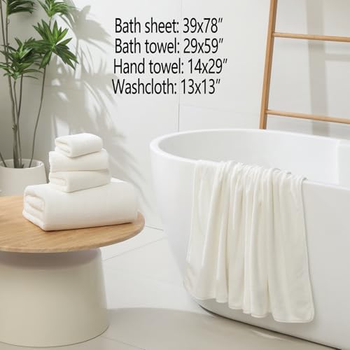 YTYC 39x78 Bath Sheets Set,Towels for Bathroom,White,6-Pieces