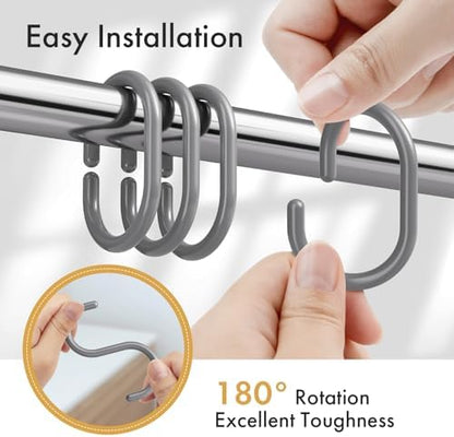 Amazer Grey Shower Curtain Hooks Rings, 24 Pcs Plastic Shower Curtain Rings, Plastic Shower Curtain Hooks for Bathroom Shower Rod, Grey Shower Hooks for Bathroom