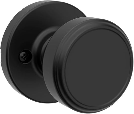 Kwikset Maven Dummy Door Knob, Single Sided Round Handle for Closets, French Double Doors, and Pantry, Matte Black Non-Turning Interior Push/Pull Door Knob, with Microban Protection