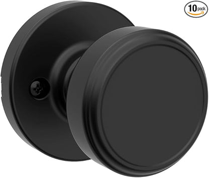 Kwikset Maven Dummy Door Knob, Single Sided Round Handle for Closets, French Double Doors, and Pantry, Matte Black Non-Turning Interior Push/Pull Door Knob, with Microban Protection (Pack of 10)