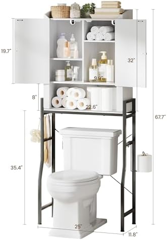 Memobarco Over The Toilet Storage Cabinet with 2-Door & Metal Stand, White