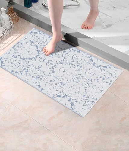 COTTON CRAFT Bath Tub Mat - 2 Pack Sculpted Jacquard Bathroom Mat - Blue