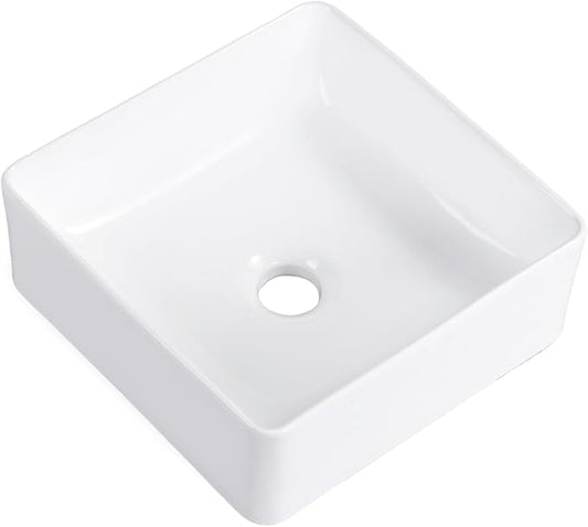 Vessel Sink Rectangular 12 Inch Bathroom Sink Square Small Sinks 11.8"x11.8" Modern Above Counter Porcelain Ceramic Vessel Vanity Sink Art Basin