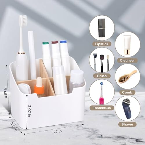 Ayswupt Toothbrush Holders for Bathrooms,Electric Toothbrush and Toothpaste Holder with Divider for Bathroom Countertop Organizer,Toothbrush Caddy for Kids Family Counter Vanity Storage White