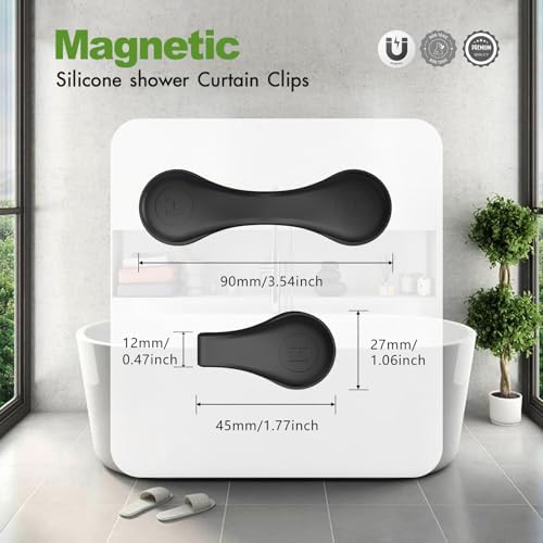 4-Pack Magnetic Silicone Shower Curtain Clips, Keep Liner Closed, Black