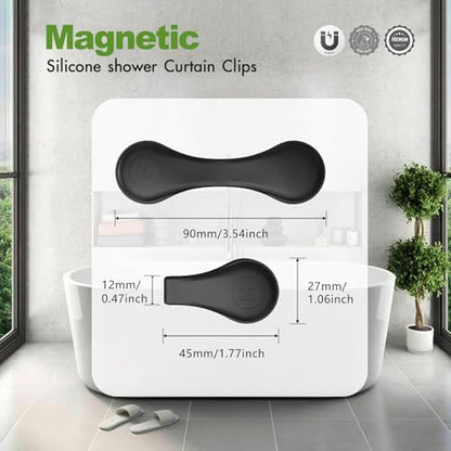 4-Pack Magnetic Silicone Shower Curtain Clips, Keep Liner Closed, Black