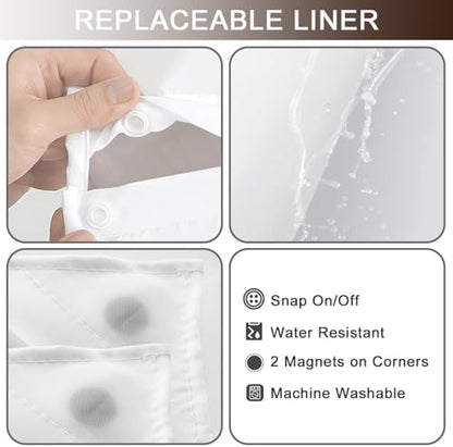 No Hook Shower Curtain and Liner for Bathroom, Ombre Dark Brown, 71" x 74"