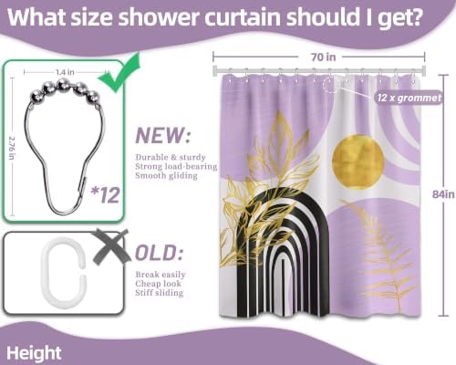 Light Purple Extra Long Shower Curtain, Tall 72X84 in, Mid Century