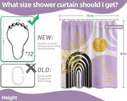 Light Purple Extra Long Shower Curtain, Tall 72X84 in, Mid Century