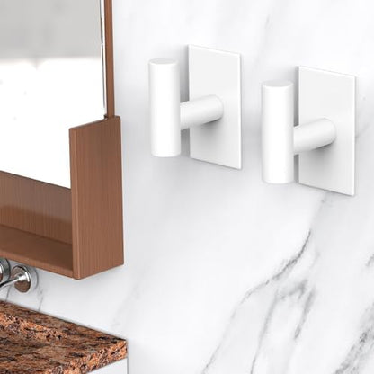 VAEHOLD Wall Towel Hooks, Heavy Duty Sticky Holder Waterproof Towel Hooks for Hanging Coat, Clothes, Closet Hook Wall Mount for Kitchen (White, 2 Pack)