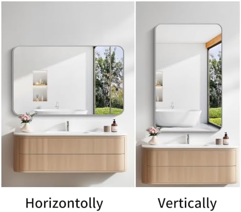 FORBATH Bathroom Mirror for Over Sink 30x48 Inch Silver, Rectanglar Wall Mirror with Metal Frame, Rounded Corners for Bathroom, Bedroom, Entryway Decor (Horizontal or Vertical)