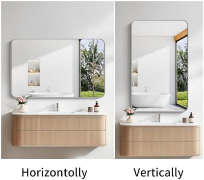 FORBATH Bathroom Mirror for Over Sink 30x48 Inch Silver, Rectanglar Wall Mirror with Metal Frame, Rounded Corners for Bathroom, Bedroom, Entryway Decor (Horizontal or Vertical)