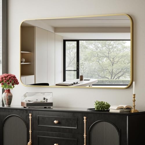 BEAUTYPEAK 30x40 Black Metal Frame Rectangle Vanity Mirror,Rounded Corners