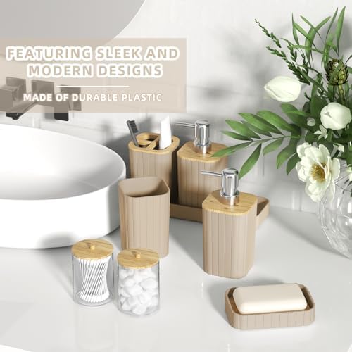 XLHOMO Bathroom Accessories Set - Elegant Beige Bathroom Set, 10PC Bathroom Accessory Set, Toilet Brush, Bathroom Trash Can
