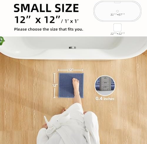 TYUU Small Bathroom Rugs Non Slip Washable Bath Rugs Super Absorbent Bathroom Rug Thin Quick Dry Low Pile Bath Mats, Denim Blue 12"x12"