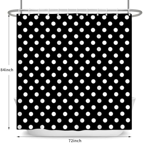 Polka Dots Shower Curtain, Black White Waterproof Fabric Shower Curtain for Bathroom with Modern Abstract Geometric Circle Bath Curtain Decor with Hooks, Machine Washable, 72''Wx84''L