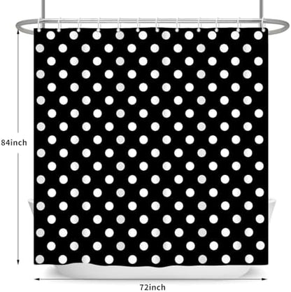 Polka Dots Shower Curtain, Black White Waterproof Fabric Shower Curtain for Bathroom with Modern Abstract Geometric Circle Bath Curtain Decor with Hooks, Machine Washable, 72''Wx84''L