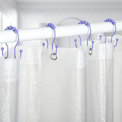 Goowin Shower Curtain Hooks, 12 Pcs Shower Curtain Rings, Stainless Steel Shower Curtain Hangers, Double Hook Shower Curtain Hooks, Smooth Sliding Anti-Drop Shower Rings for Curtain (Purple)