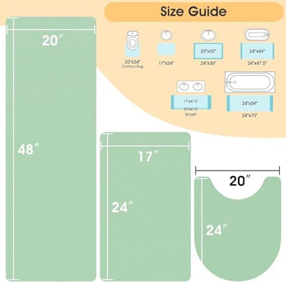 ACCUMTEK Non Slip Bath Mat, Thin Bathroom Rugs Fit Under Door, Quick Dry Bath Mats, Machine Washable Bath Rugs for Bathroom, Bathtub & Kitchen, Bathtub, Sage Green/Solid/3 Piece